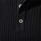 Ribbed Round Neck Half Button Sweater