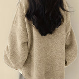 Oversized Round Neck Sweater with Balloon Sleeves and Ribbed Cuff