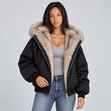 Hooded Puffer Jacket with Faux Fur Trim and Zip Front
