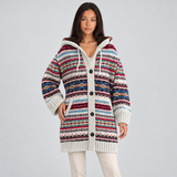 Oversized Hooded Fair Isle Cardigan with Button Front