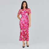 Floral Embroidered Maxi Dress with Sheer Sleeves
