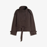 Women's Short Jacket with Stand Collar and Belted Waist