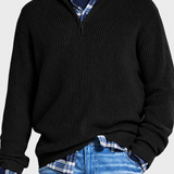 Men's Quarter Zip Knit Sweater with Stand Collar and Ribbed Texture