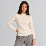 Mock Neck Knit Sweater with Ruffle Trim