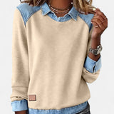 Denim Collar Knit Sweatshirt with Crew Neck