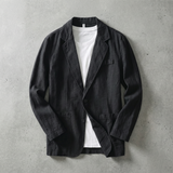 Men's Single-Breasted Linen Blazer with Patch Pockets
