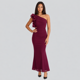 One-Shoulder Ruffle Maxi Dress with Cut-Out Waist