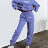 Women's Two Piece Tracksuit with Graphic Print Hoodie and Drawstring Jogger Pants