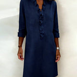 V-Neck Shift Dress with Ruffle Front