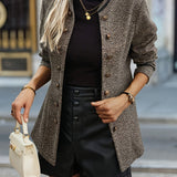 Tailored Double Breasted Blazer with Stand Collar and Contrast Trim