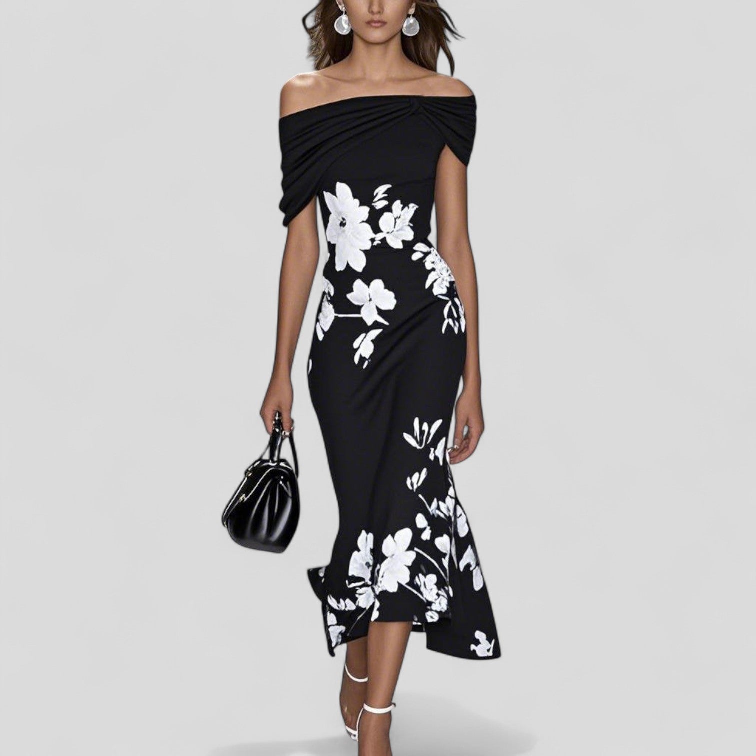 Aurelie | Elegant Off-Shoulder Floral Midi Dress Women Summer