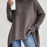 Long Sleeve Turtleneck Sweater with Asymmetric Hem