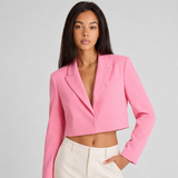 Cropped Tailored Blazer with Lapel Collar