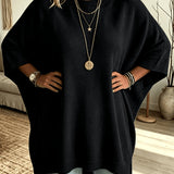 Oversized Knit Sweater with Batwing Sleeves and Ribbed Trim