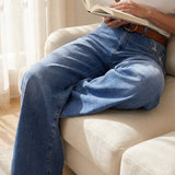 Wide-Leg High-Waisted Denim Jeans with Front Pockets