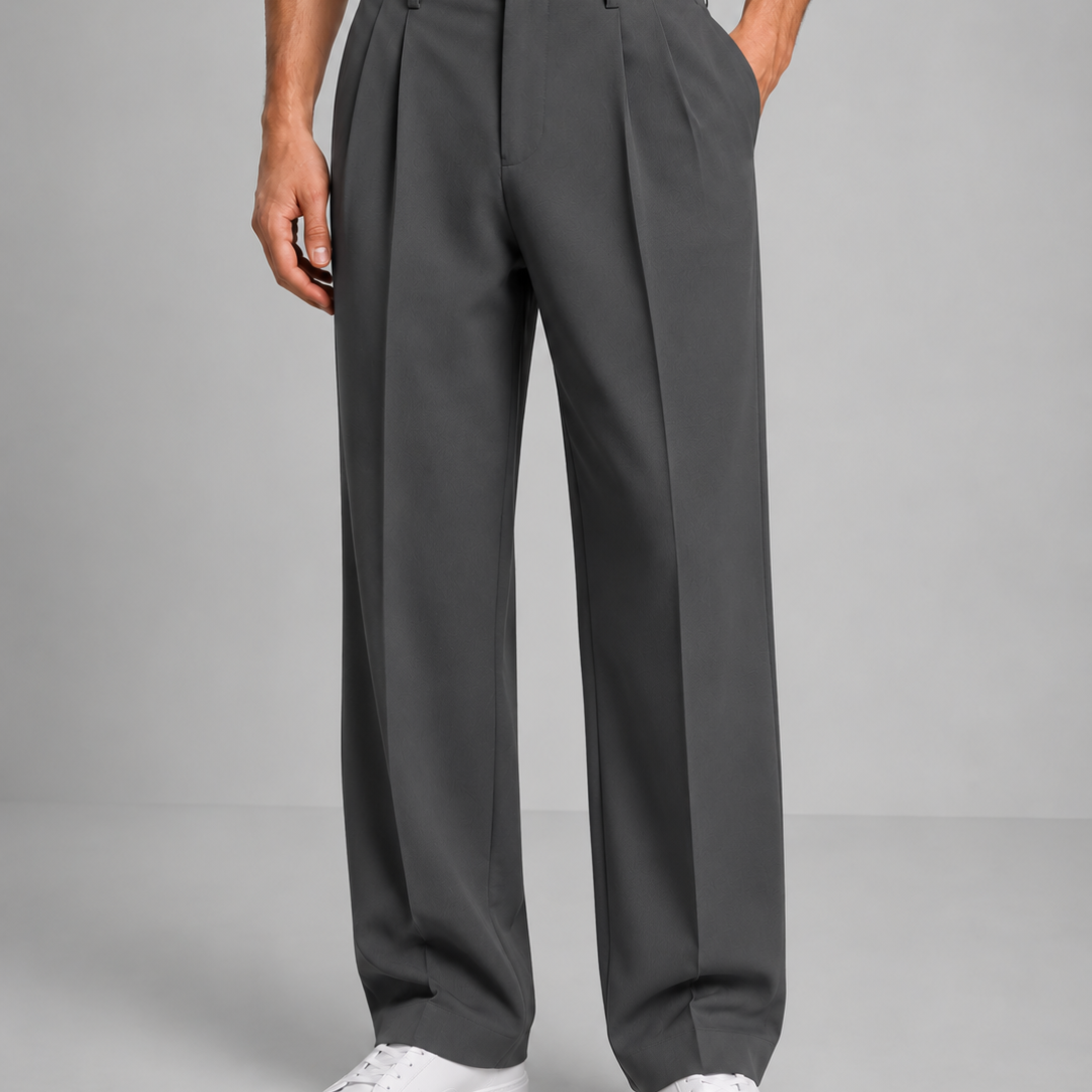 Pleated Wide-Leg Trousers with Side Pockets