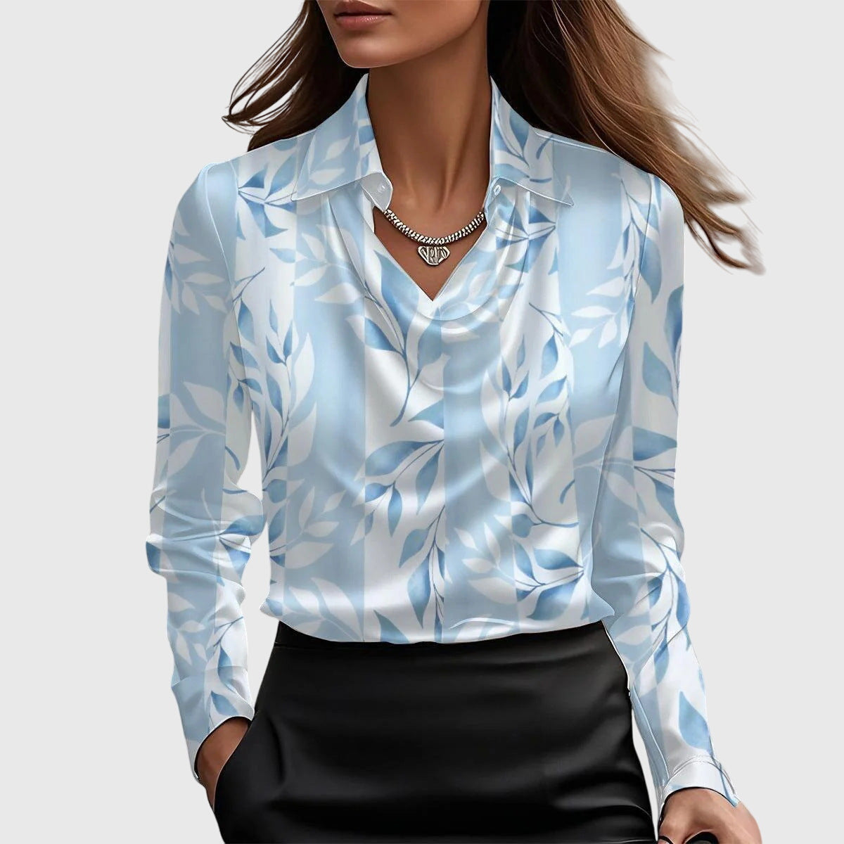 Seraphine | Elegant Satin Draped Blouse Women Long Sleeve Formal Top