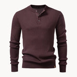 Ribbed Round Neck Half Button Sweater