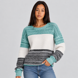 Fuzzy Knit Color Block Sweater with Long Sleeves