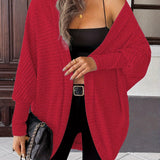 Open-Front Cardigan with Batwing Sleeves and Ribbed Knit