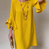 Ruffle Sleeve Shift Mini Dress with Boat Neck