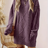Cable Knit Mini Sweater Dress with Ribbed Trim