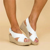 Women's Espadrille Wedge Sandals - Crisscross Platform Heels