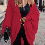 Open-Front Cardigan with Batwing Sleeves and Ribbed Knit