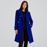 Women's Long Winter Coat with Double Breasted Button Front and Notched Lapel Collar for Office Wear