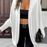 Open-Front Cardigan with Batwing Sleeves and Ribbed Knit