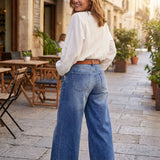Wide-Leg High-Waisted Denim Jeans with Front Pockets