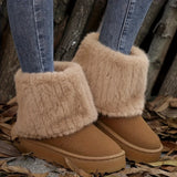 Faux Fur Ankle Boots with Platform Sole and Round Toe