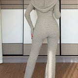 Fitted Ribbed Zip Up Top and Flared Pants Set