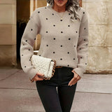 Polka Dot Knit Sweater with Crew Neck