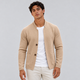 Button Front Knit Cardigan with Stand Collar and Patch Pockets