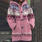 Oversized Hooded Fair Isle Cardigan with Button Front
