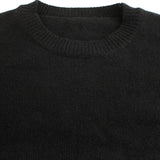 Round Neck Sweater with Striped Sleeves and Ribbed Cuff