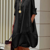 Oversized Collared Shirt Midi Dress with Button Front