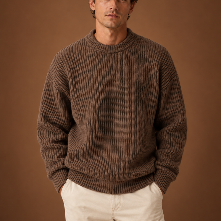 Oversized Chunky Ribbed Knit Sweater with Crew Neck