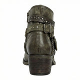 Studded Ankle Boots with Buckle Straps and Chain Detail