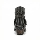 Studded Ankle Boots with Buckle Straps and Chain Detail
