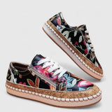 Floral Embroidered Lace-Up Sneakers with Platform Sole