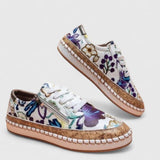 Floral Embroidered Lace-Up Sneakers with Platform Sole
