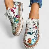 Floral Embroidered Lace-Up Sneakers with Platform Sole