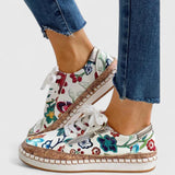 Floral Embroidered Lace-Up Sneakers with Platform Sole