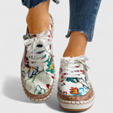 Floral Embroidered Lace-Up Sneakers with Platform Sole