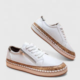 Floral Embroidered Lace-Up Sneakers with Platform Sole