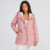 Women's Winter Jacket with Fleece Look Lining and Drawstring Hood with Front Zipper and Snap Buttons