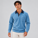 Ribbed Long Sleeve Polo Shirt with Button Front and Chest Pocket