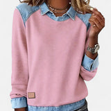 Denim Collar Knit Sweatshirt with Crew Neck